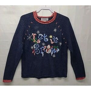 Womens Pullover Ugly Christmas Sweater 100% Cotton Vintage Appliqued Embroidered
